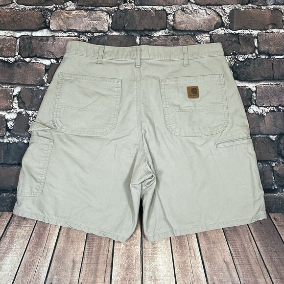 Vintage Carhartt Carpenter Canvas Shorts 34 Skater Workwear B144 Tan Khaki - Picture 10 of 14